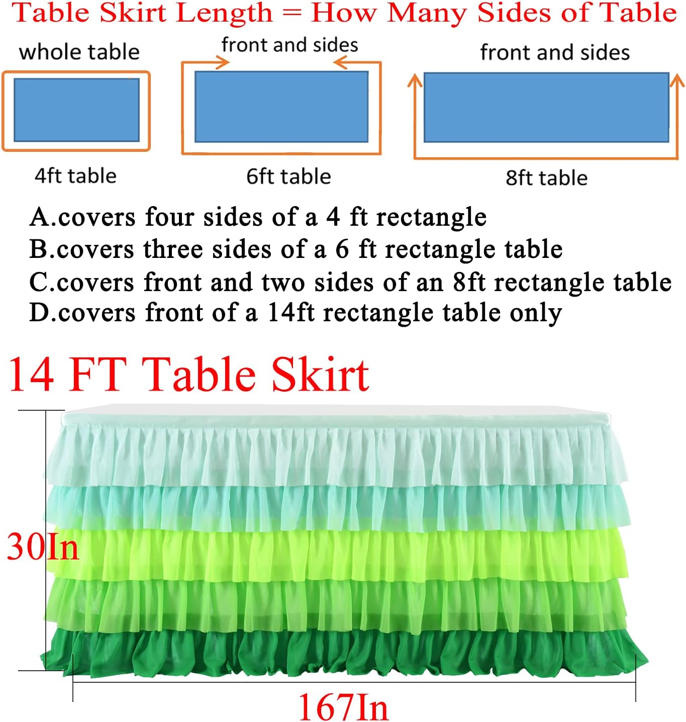 Pastel Rainbow Table Skirt Ruffle Party Tablecloth for Rectangle Table 6ft Birthday Party Baby Shower