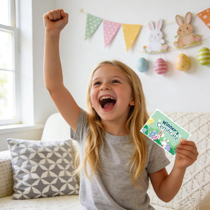 AhfuLife Easter Egg Scavenger Hunt Clue Cards for Family Friends, 27 Cards Set with Clues, Rules, Answers, Winner Cards for Easter Party Activities, Games Indoor, Easter Party Decorations Supplies