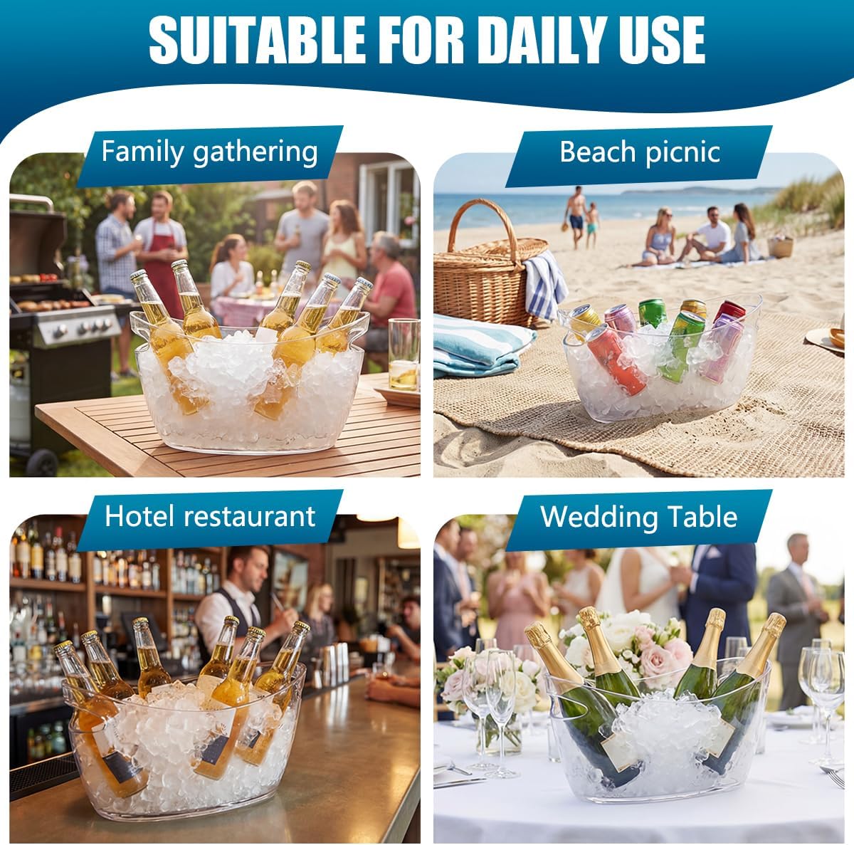 OBTANIM Clear Acrylic Ice Buckets Large Champagne Drink Cooler Storage Ice Tub with Scoops for Beer Cocktails Wine Beverage Home Parties Bar Cooling Supplies