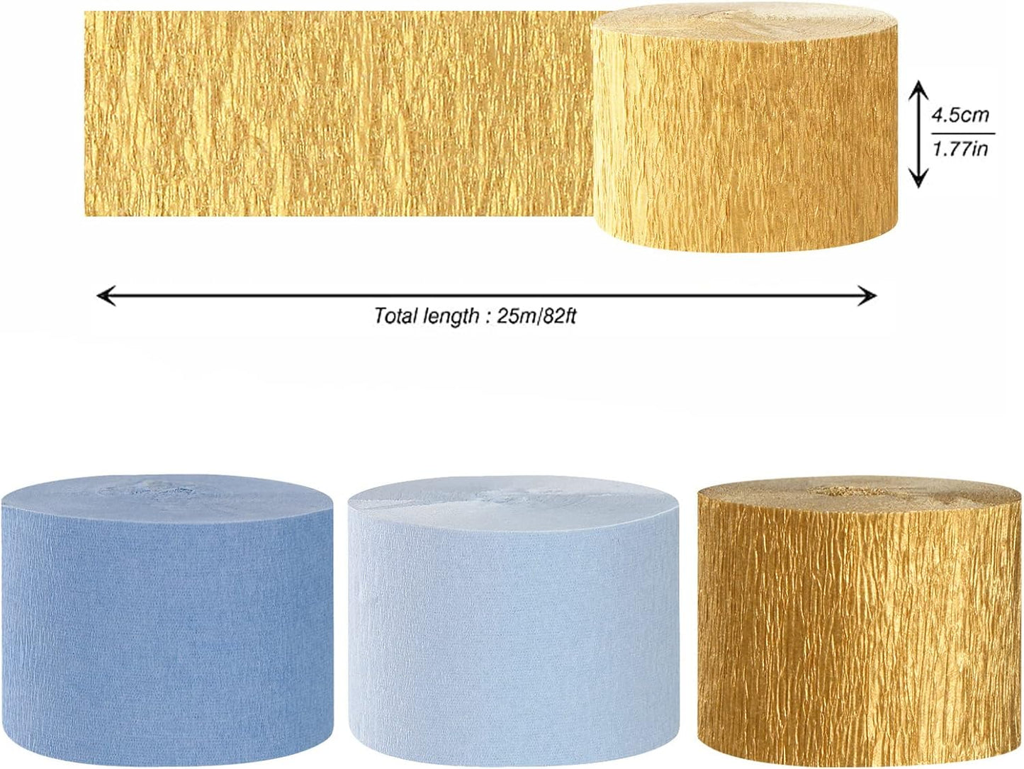 Navy-Blue White-Gold Crepe Paper Streamers - 9 Rolls Royal Blue Graduation 2025 Men Boy Birthday Party Decorations Streamer Wedding Bridal Shower Paper Garland Fathers Day Decor Panduola