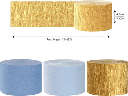 Navy-Blue White-Gold Crepe Paper Streamers - 9 Rolls Royal Blue Graduation 2025 Men Boy Birthday Party Decorations Streamer Wedding Bridal Shower Paper Garland Fathers Day Decor Panduola