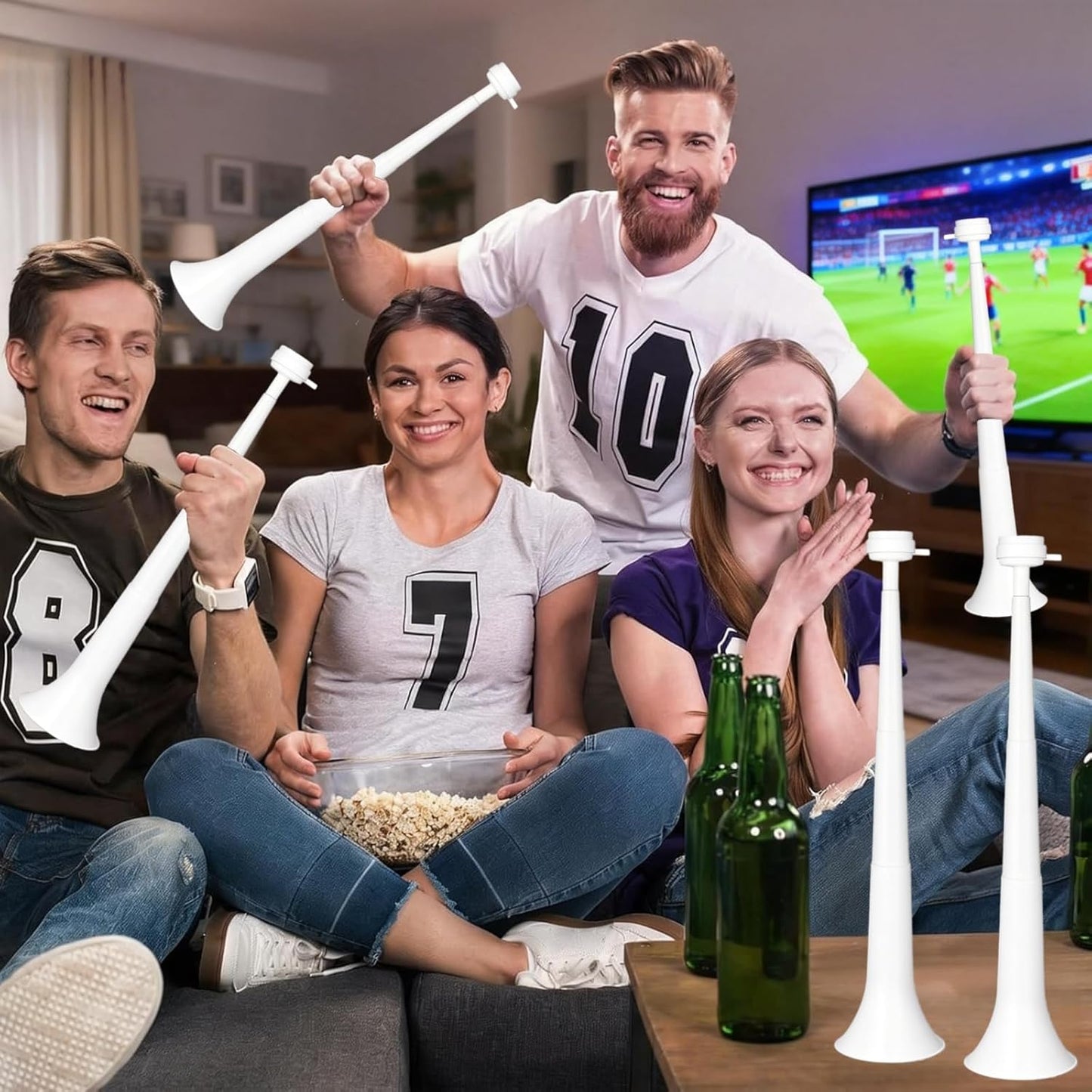 4 Pcs Collapsible Stadium Horn for Adult, 21 Inch Vuvuzela Plastic Trumpet, for Sporting Events Football Carnival Party, White