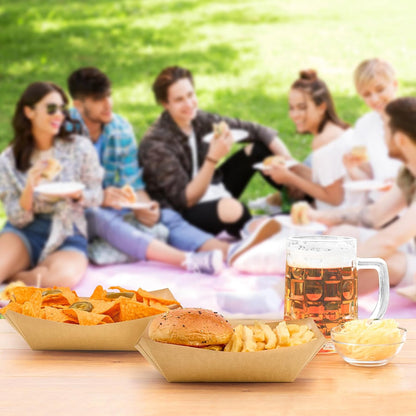Ocmoiy 1lb Paper Food Trays, 100 Pack Heavy Duty Kraft Food Boats Holders Disposable Serving Basket Trays for Nachos, Fries, BBQ, Festivals, Party