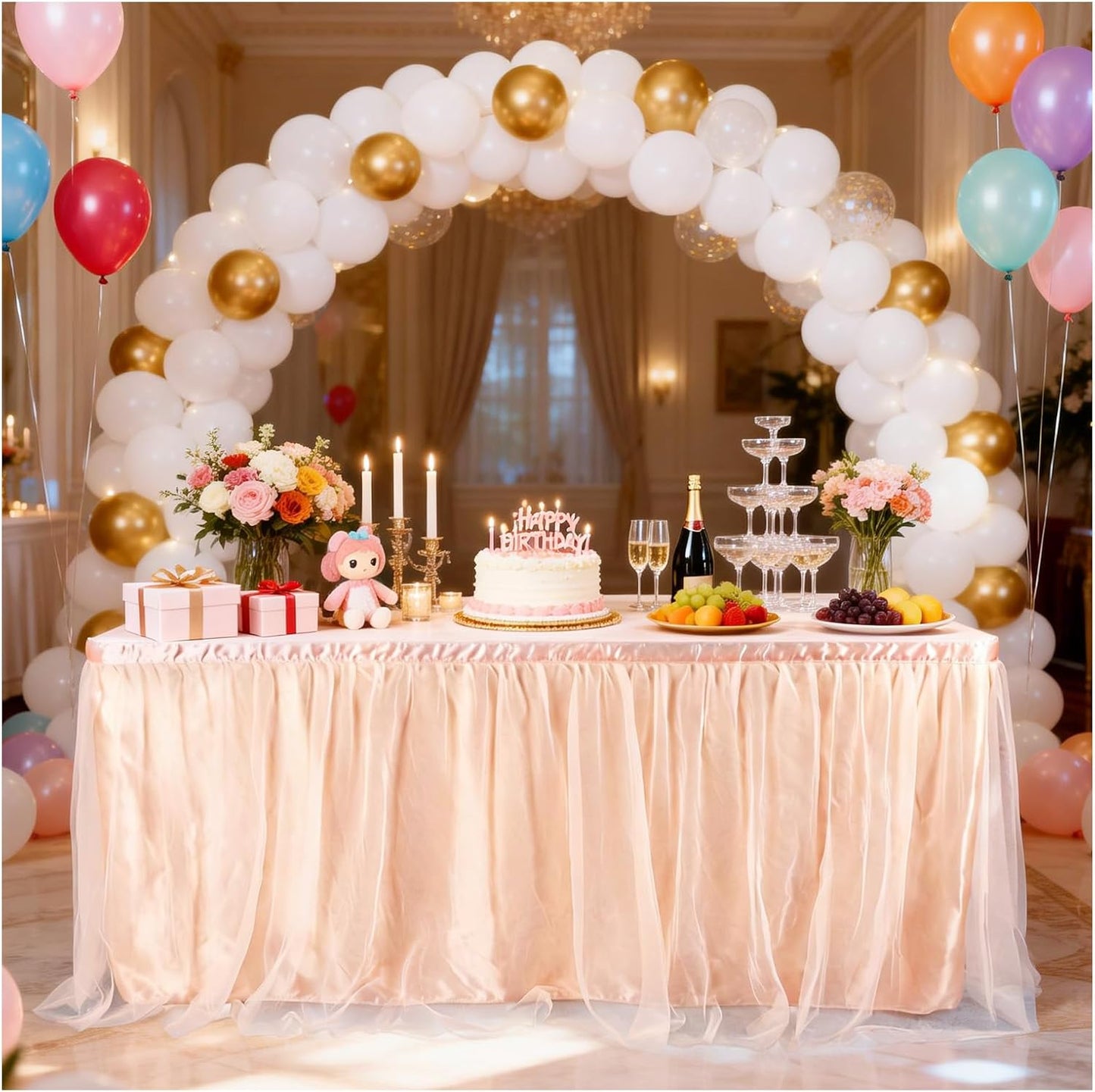 THARAHT Tulle Table Skirt 6FT 180CM Long for Rectangle Tables Round Tables Ruffle Desk Skirt for Princess Girls Birthday Party Cake Dessert Decorations Table Skirt