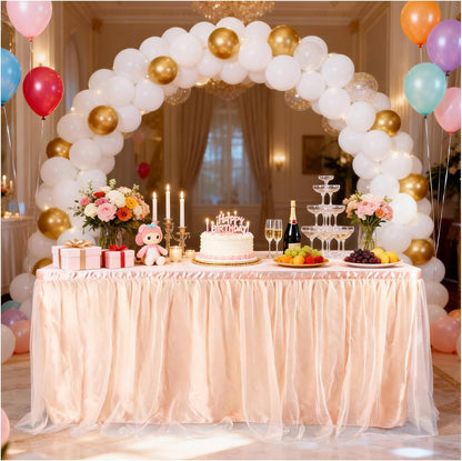 THARAHT Tulle Table Skirt 6FT 180CM Long for Rectangle Tables Round Tables Ruffle Desk Skirt for Princess Girls Birthday Party Cake Dessert Decorations Table Skirt
