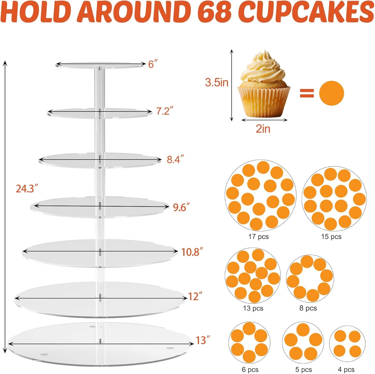 4 Tier Round Cupcake Stand, Acrylic Cupcake Display Stand for 38 Cupcakes, Clear Cupcake Holder Stand for Dessert Table, Cupcake Tower Stand for Wedding Birthday Party Graduation