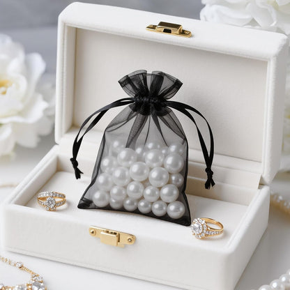 joycraft 50Pcs Organza Bags, 2x3 inch Gift Favor Bags, White Wedding Favor Bags, Jewelry Pouches with Drawstring, Mesh Bags Drawstring for Jewelry, Festival, Makeup, Candy, Desserts