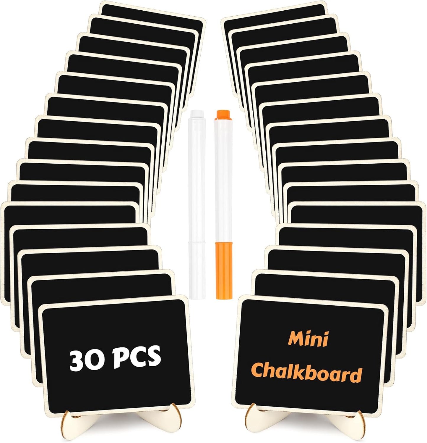 30 Pack Mini Chalkboard Signs, Food Labels for Party Buffet, Small Wooden Chalk Board Signs with Easel Stand & Markers, Reusable, Zero Residue Place Cards for Table Setting or Numbers, Outdoor Indoor