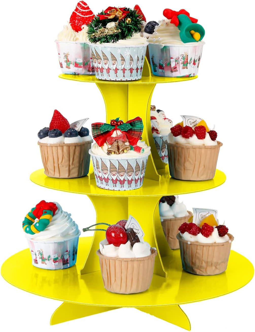 YLDW Cupcake Stand, 3-Tier Cupcake Stand Display, Cardboard Cup Cake Tower Stand, Disposable Dessert Stand for Birthday Tea Party Baby Shower Treat Decorations, Pink