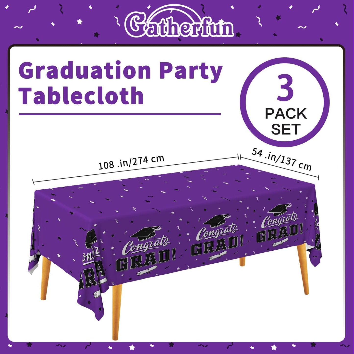 Gatherfun Graduation Party Decorations, Gongrats Grad Tablecover for Graduation Party Supplies, 3 pcs Green Table Cloths, 54"x108"
