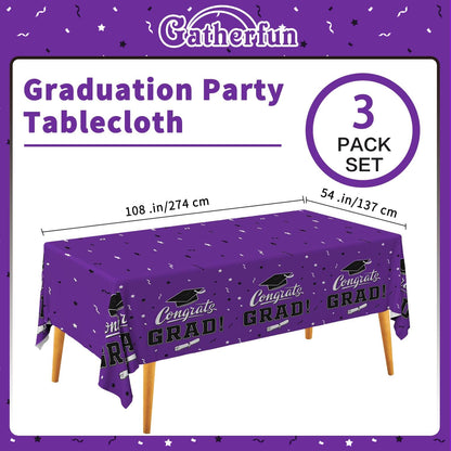 Gatherfun Graduation Party Decorations, Gongrats Grad Tablecover for Graduation Party Supplies, 3 pcs Green Table Cloths, 54"x108"