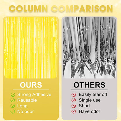 Voircoloria 3 Pack 3.3x8.2 Feet Gold Foil Fringe Backdrop Curtains, Tinsel Streamers, Fringe Backdrop for 2025 New Years Eve, Graduation, Birthday, Baby Shower, Gender Reveal, Disco Party - Colors A