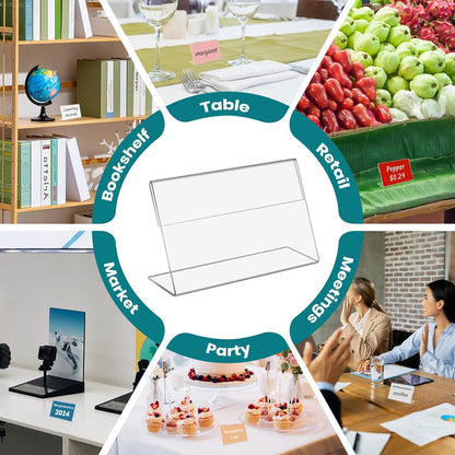 30 PCS Small Acrylic Sign Holder 3.5" x 2", Mini Acrylic Food Sign Labels for Party Buffet, Retail Price Display Holder, Clear Plastic Table Counter Top Stand for Place Cards, Name Card, Wedding Signs
