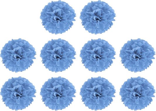 M METERXITY 10 Pack Tissue Pom Poms Flowers - Wedding Decoration, Durable & Beautiful, Apply to Birthday/Party/Wedding (4 Inches, Lake Blue)
