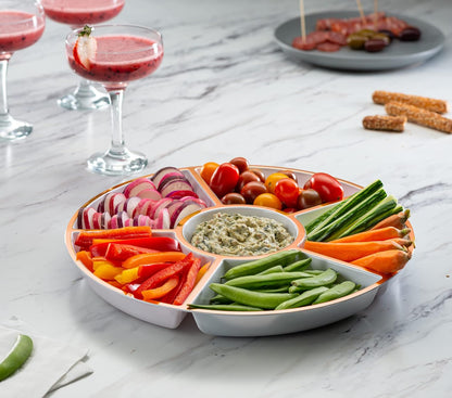 Plasticpro 6 Sectional Round Plastic Serving Tray/Platters Clear Pack of 2