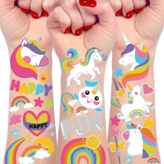 118Pcs Unicorn Temporary Tattoo- 4 Sheet Unicorn Temporary Tattoos fot Birthday Party Favor Decorations Supplies Gifts Unicorns Glitter Temporary Tattoos