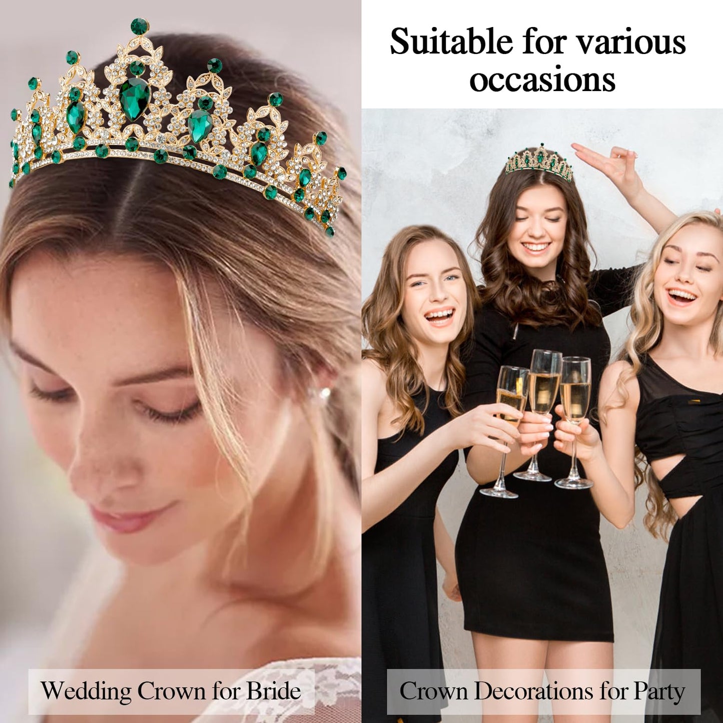 Atoden Green Birthday Crown and Sash Tiara for Women and Girls, Crystal Rhinestone Tiara for Birthday Party, Wedding, Quinceanera, Prom, Festival, EF8277