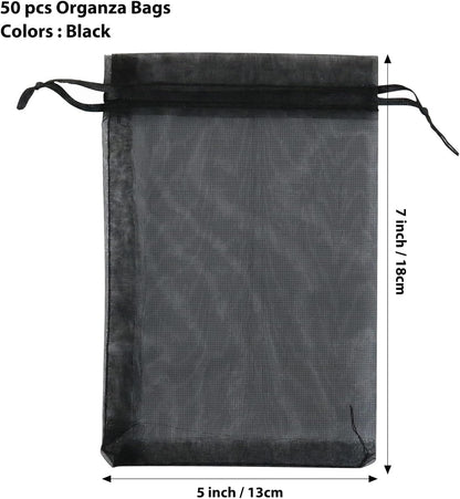 ANZNKU 50 Pack Organza Bags 5 x 7 in White Small Mesh Gift Bags Bulk Drawstring for Wedding Party Favors, Little Goodie Bag for Candy Jewelry Soap Makeup, Treat Sachet Pouch for Mothers Gifts Wrap
