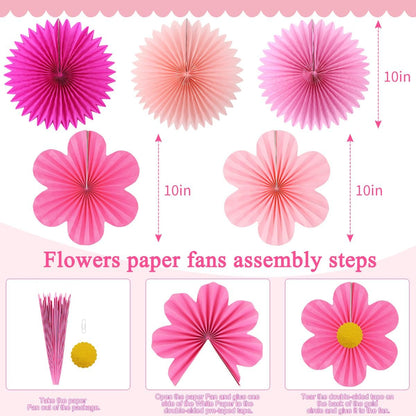 Party Hanging Paper Fans Decoration Set for Wedding Birthday Party Mother's Day Round Events Accessories Set of 8