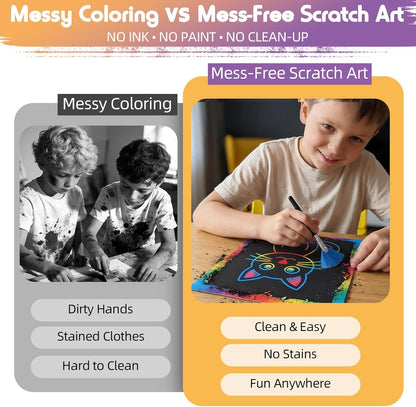 Virmoek 60 Pcs Scratch Art for Kids, Ages 3-8, Rainbow Scratch Paper Kit, Magic Scratch Off Art Craft Set, Mess-Free Kids Craft Supplies, Easter Basket Stuffers, Christmas Toys