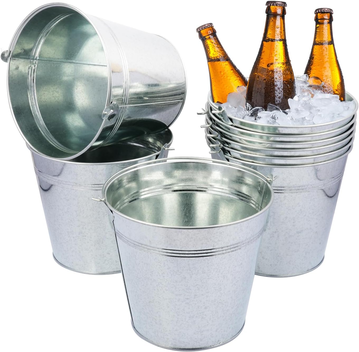 3 PCS 15.3 x 9 x 6 inches White Metal Galvanized Tub with Iron Handles, 3 Gallon Beverage Tubs for Parties, Large Ice Buckets for Beer, Wine, Cocktails & Outdoor Events