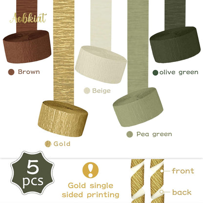 AOBKIAT Colorful Streamers Party Decorations,5 Rolls Vintage Rainbow Crepe Paper Streamers for Birthday,Candyland Theme Baby Shower,Fiesta,Wedding,Christmas,DIY Craft Crepe Paper,1.8 Inch x 82 Ft/Roll
