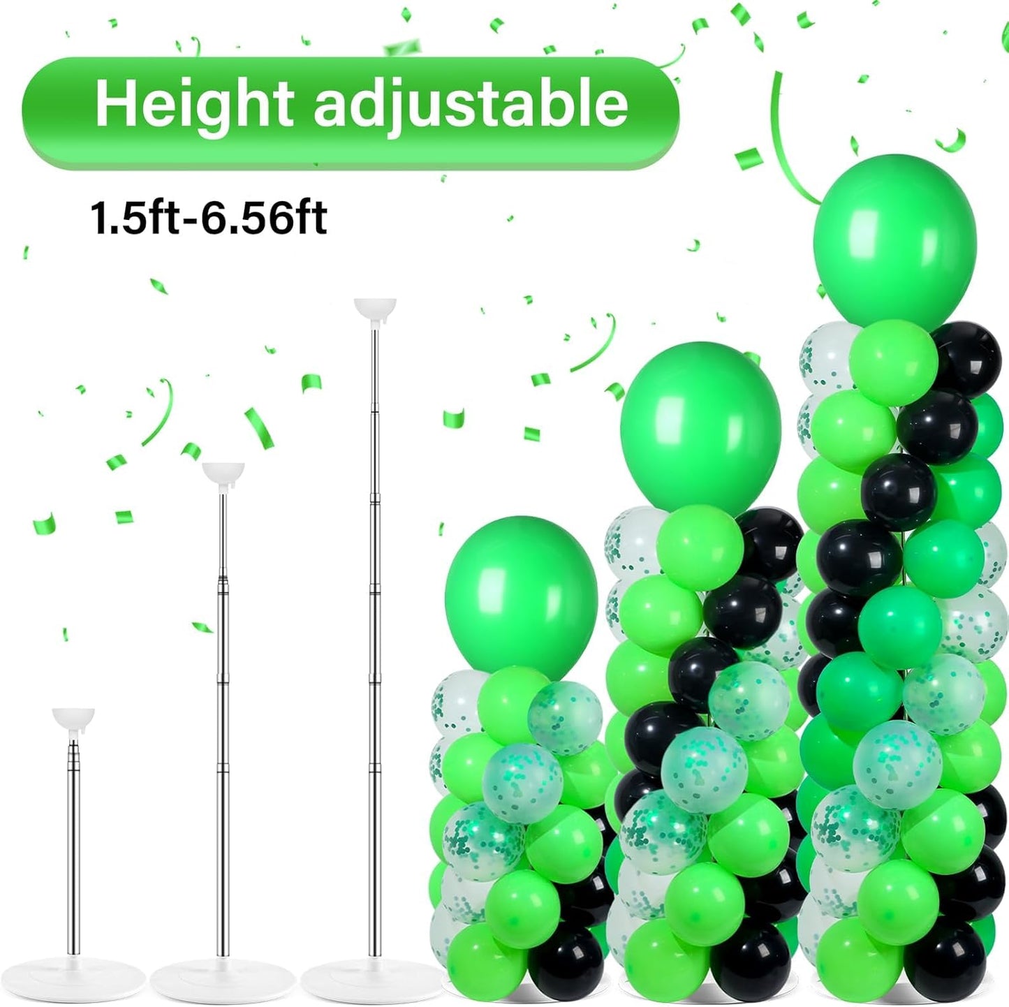 2 Set Black and Gold Balloons Column Stand Kit with 100 Balloons Adjustable Balloon Stand with Bases for Floor Black Gold Confetti Balloon Column Kit for Bridal Shower Valentine Birthday Party Decor