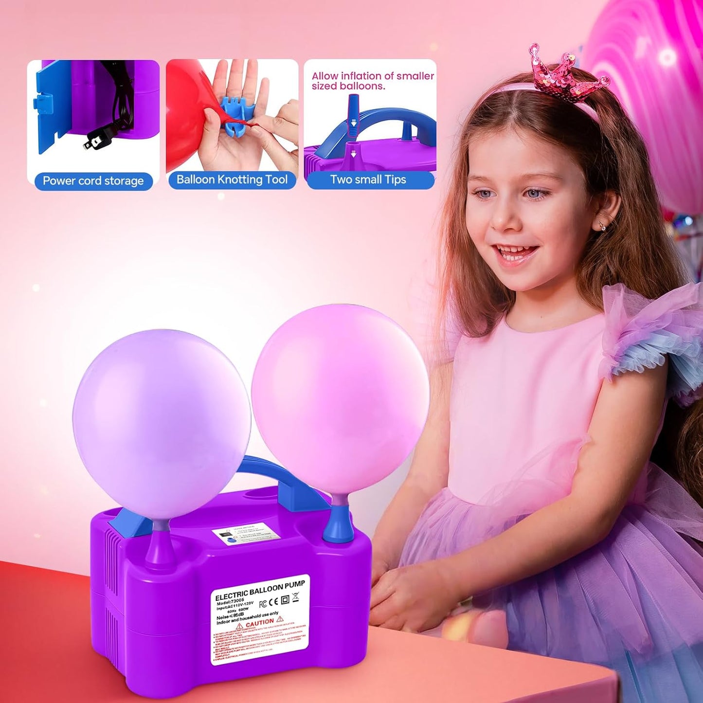 Electric Balloon Pump,110V 600W Portable Dual Nozzles Balloon Pump,Air Pump Balloon Blower for Party Decorations with Tying Tool