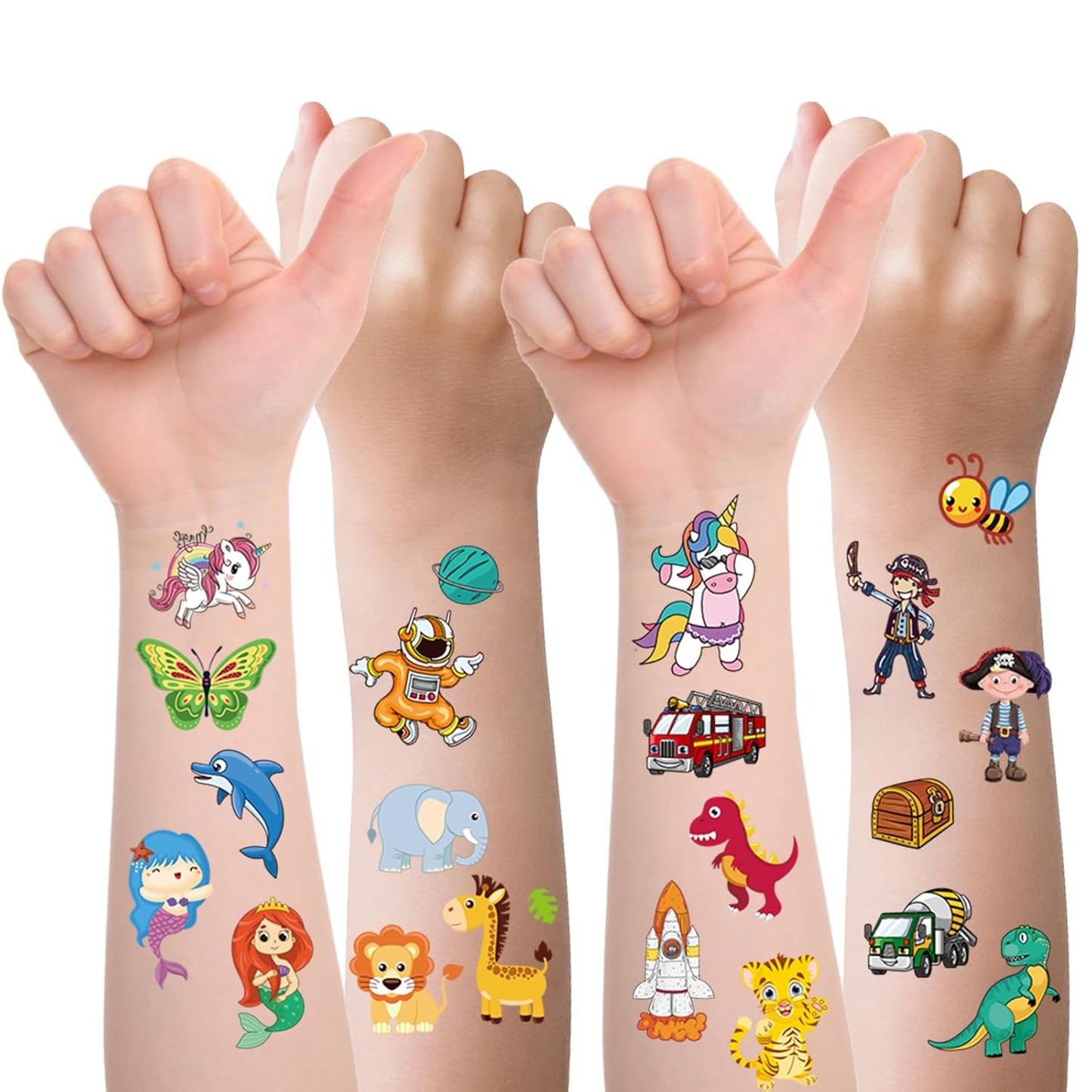 Habett Temporary Tattoos for Kids, 300+ Mixed Styles Temporary Tattoos Stickers Set for Girls and Boys, Space Dinosaur Animals Butterfly Temporary Tattoos for Kids Birthday Party Supplies
