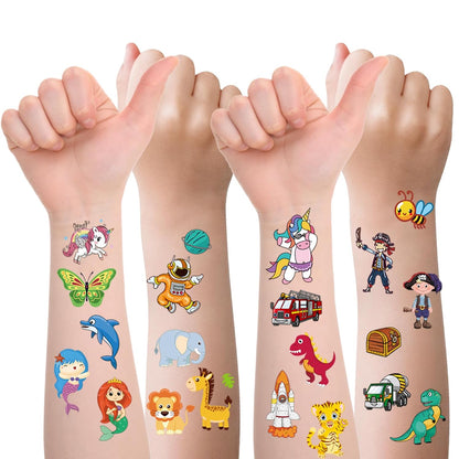Habett Temporary Tattoos for Kids, 300+ Mixed Styles Temporary Tattoos Stickers Set for Girls and Boys, Space Dinosaur Animals Butterfly Temporary Tattoos for Kids Birthday Party Supplies