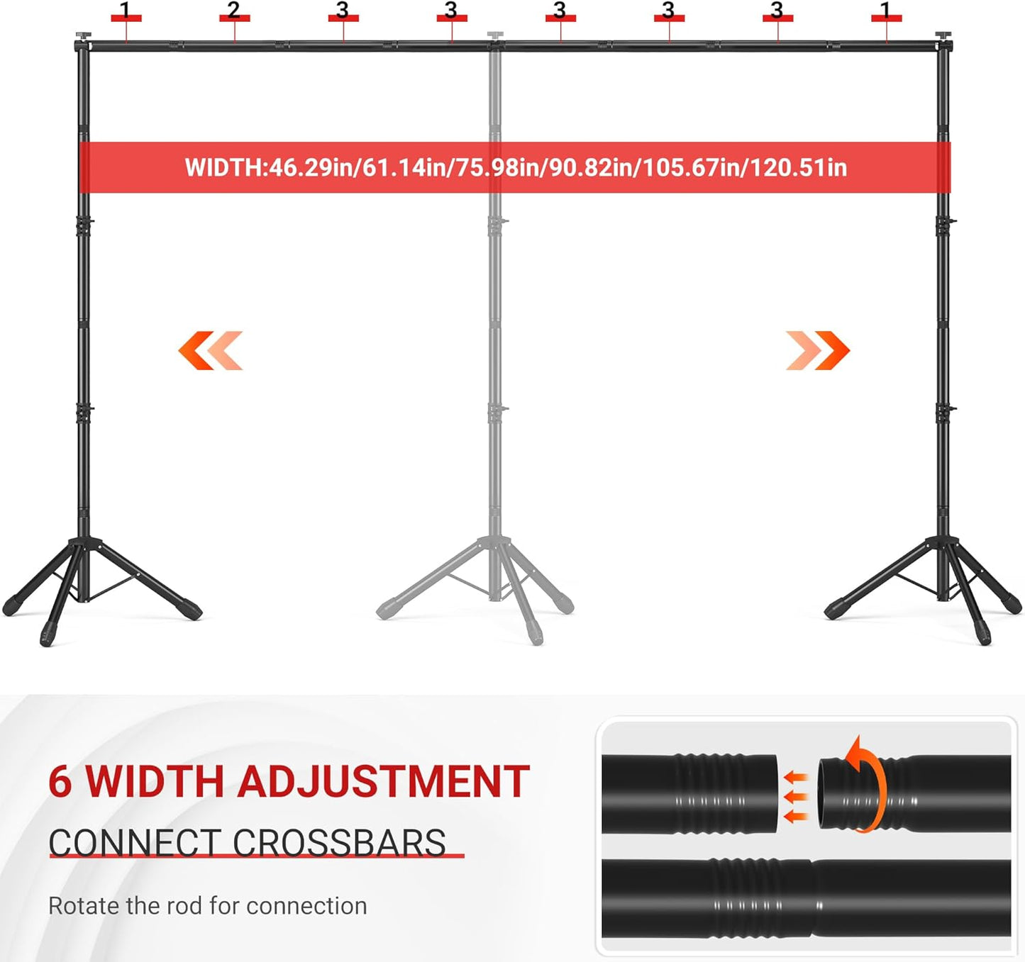 Backdrop Stand, Adjustable 10x7.5 FT Background Stand Backdrop for Parties, Photo Video Studio, Portable Photography Backdrop Stand with Carrying Bag, 6 Backdrop Clamps, and 2 Stand Bags