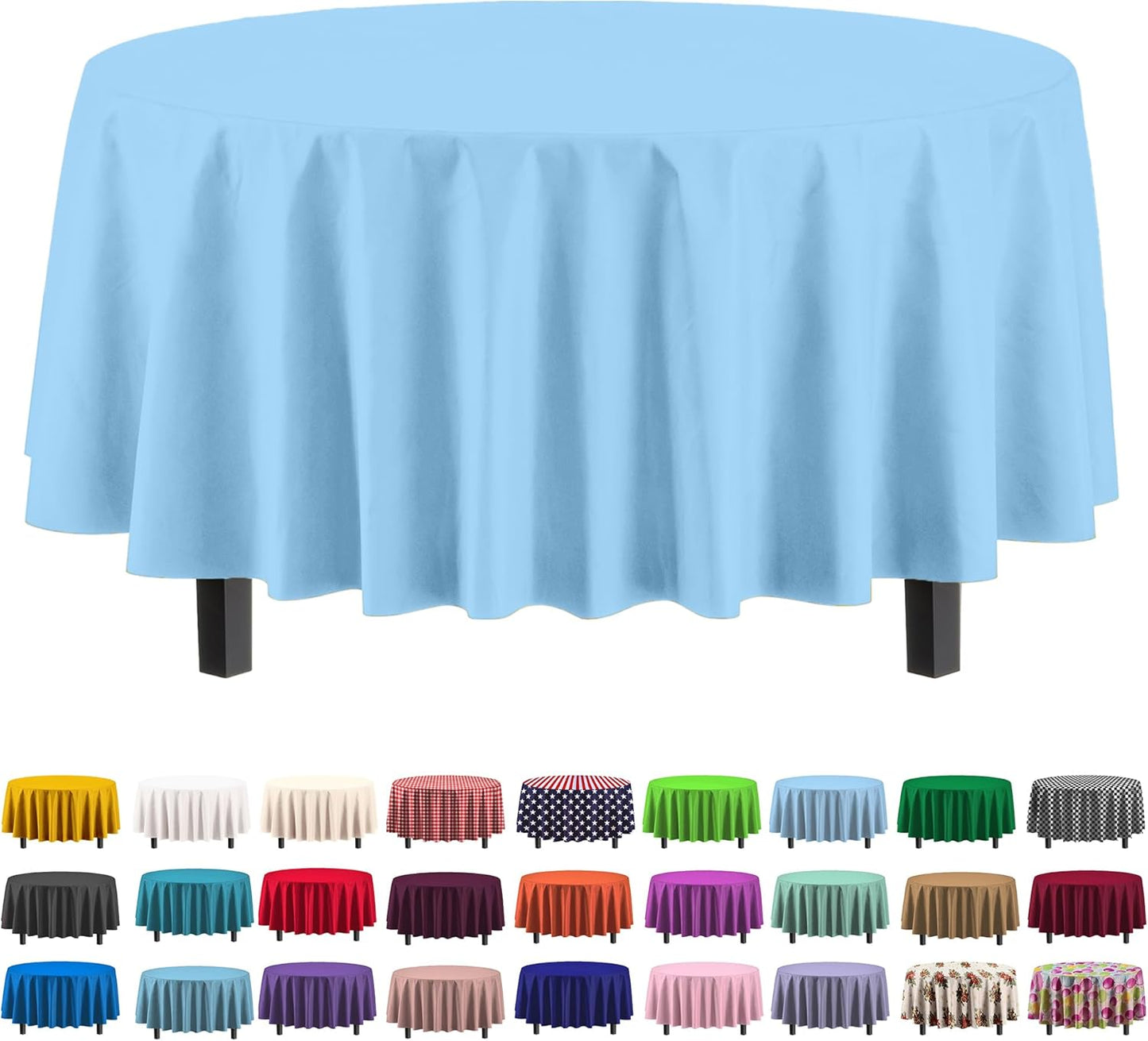 12-Pack Premium Plastic Tablecloth 54in. x 108in. Rectangle Table Cover - Dark Blue - Colors A
