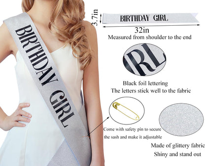 3 Pack Rose Gold Birthday Girl Sash and Rhinstone Headband Set for Women Glittery Cake Topper Happy Birthday Crown&Tiara Accessories Decorations Gifts for Kids.