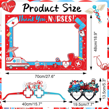HOWAF Nurse Photo Booth Props Kit - Thank You Photo Frame with 14pcs Paper Glasses for Nurse Appreciation Week Decorations, Funny Eyeglasses