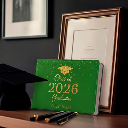 Frienda 2026 Graduation Guest Book Leather Guest Sign in Book with Pen Graduation Party Favors Congratulation Graduates Signature Books(Class of 2026,Black, Gold)
