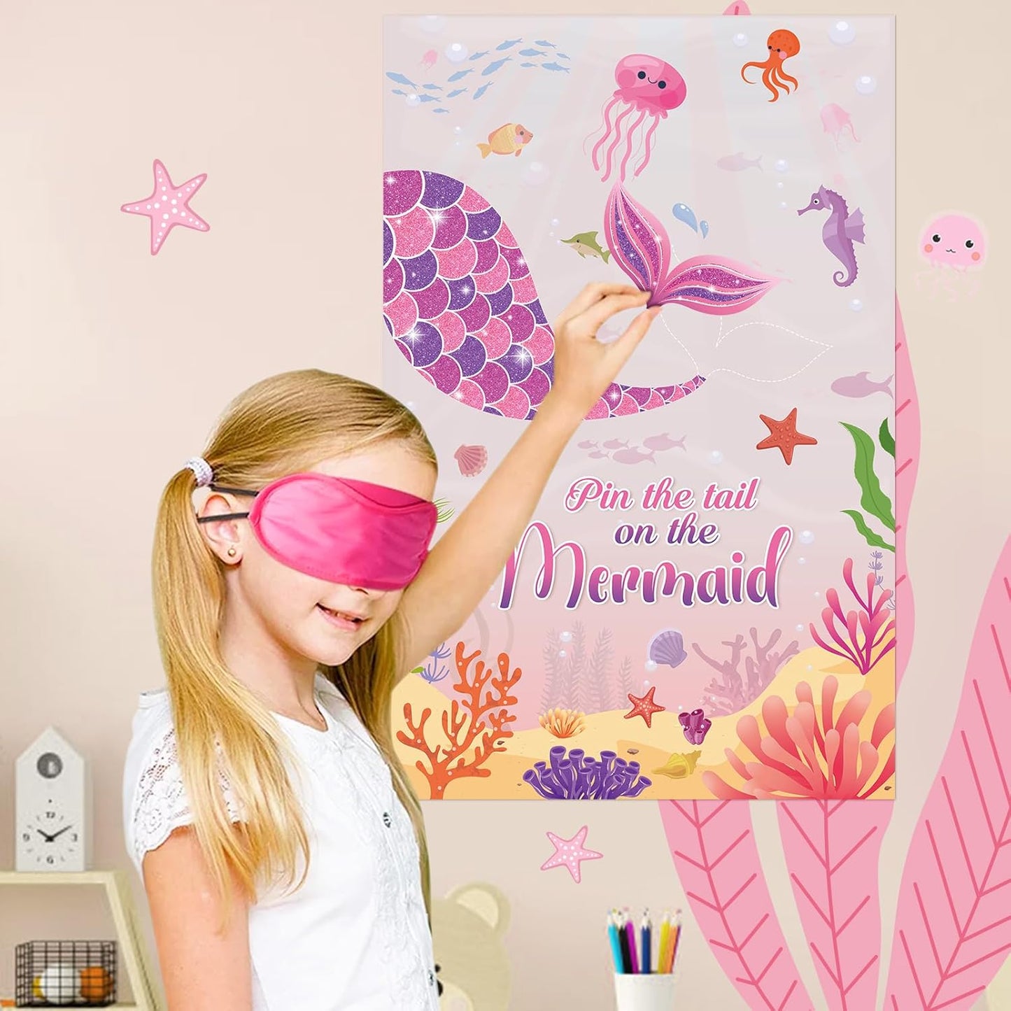 Pin The Crown on The Princess Party Games for Girls Princess Birthday Party with 24 Pcs Crowns, Large Princess Poster for Kids Girls Princess Birthday Party Princess Tea Party Decorations