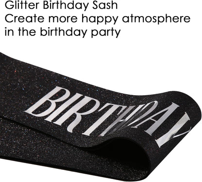 Birthday Baddie Sash, Black Glitter Birthday Sash for Women Men Girls, Gold Foil Funny BirthdaySash Decorations Party Favors Accessories Supplies (Gold)