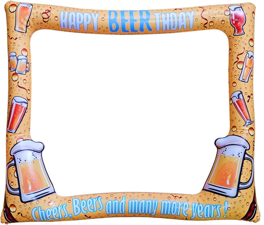 Beer Themed Happy Birthday Inflatable Selfie Photo Frame Props for Pictures & Decors Cheers and Beers Happy BEERthday Blow Up Picture Frame for 20th 30th 40th 50th 60th 70th and More Birthdays
