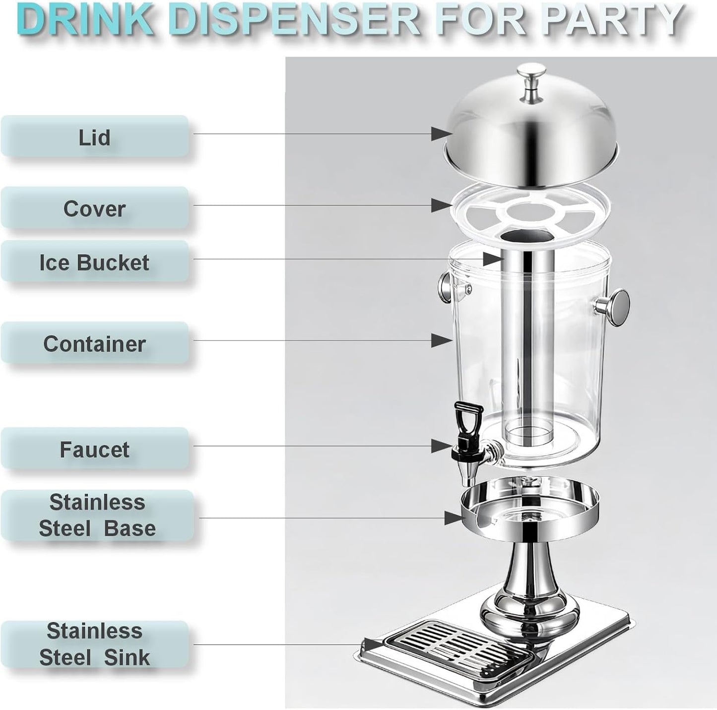 2.2 Gallon Drink Dispensers for Parties, Beverage Dispenser with Stand and Ice Shovel, Commercial Hot Cold Juice Dispenser for Parties, Wedding, Hotel Buffet, Banquet, Restaurant (8 L)