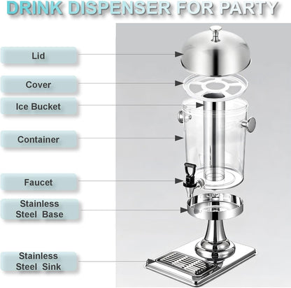 2.2 Gallon Drink Dispensers for Parties, Beverage Dispenser with Stand and Ice Shovel, Commercial Hot Cold Juice Dispenser for Parties, Wedding, Hotel Buffet, Banquet, Restaurant (8 L)