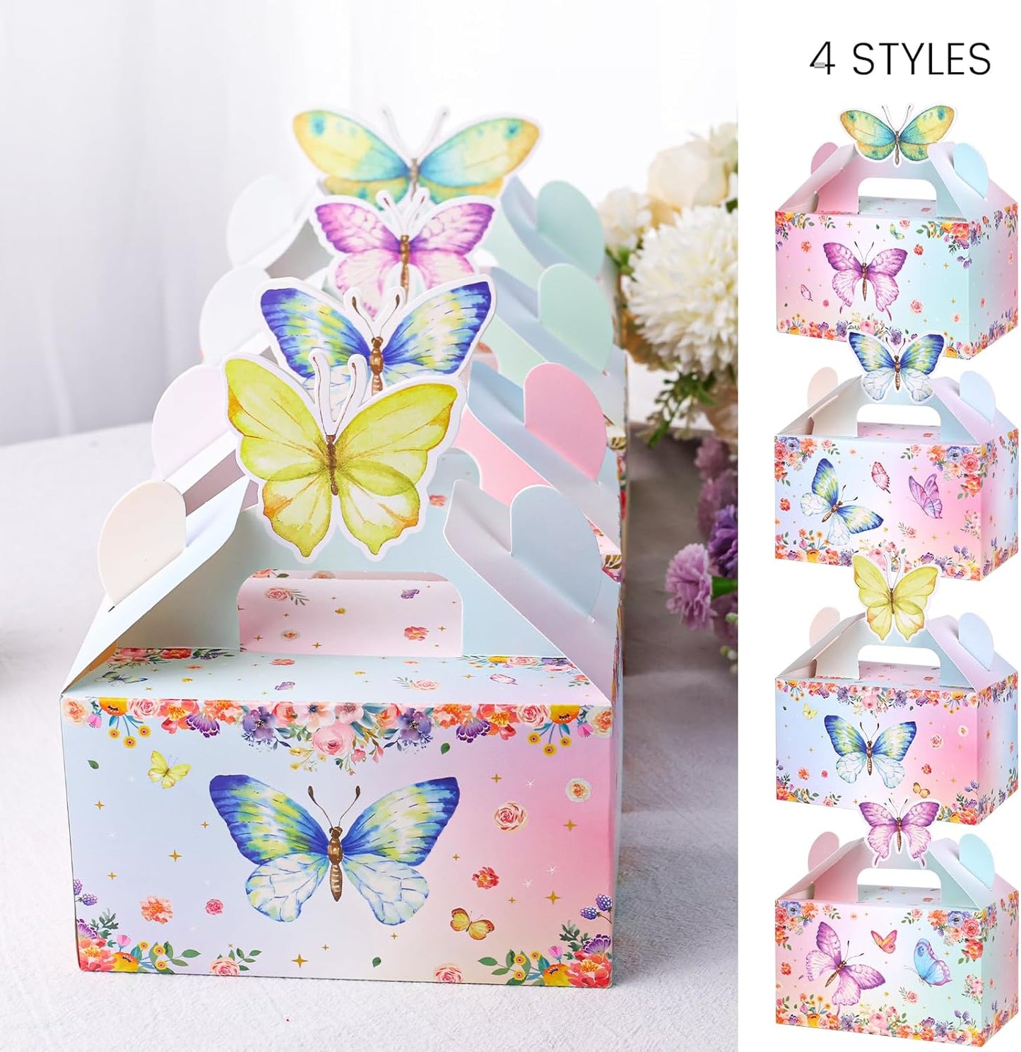 VGOODALL 12PCS Butterfly Party Favor Boxes, Goodie Gable Treat Box Paper Candy Containers for Birthday Baby Shower Wedding Party