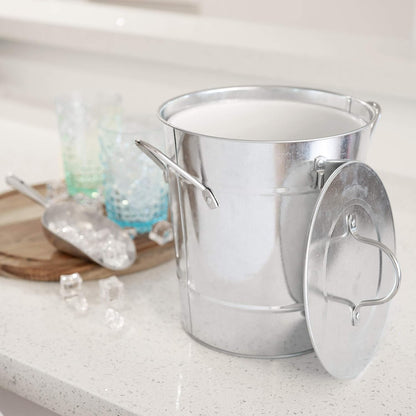 Twine Farmhouse Ice Bucket with Scoop - Beverage Tub Wrapped with Rope for Parties - Galvanized Metal Bucket Cooler & Drink Tub Holds 1 Gallon