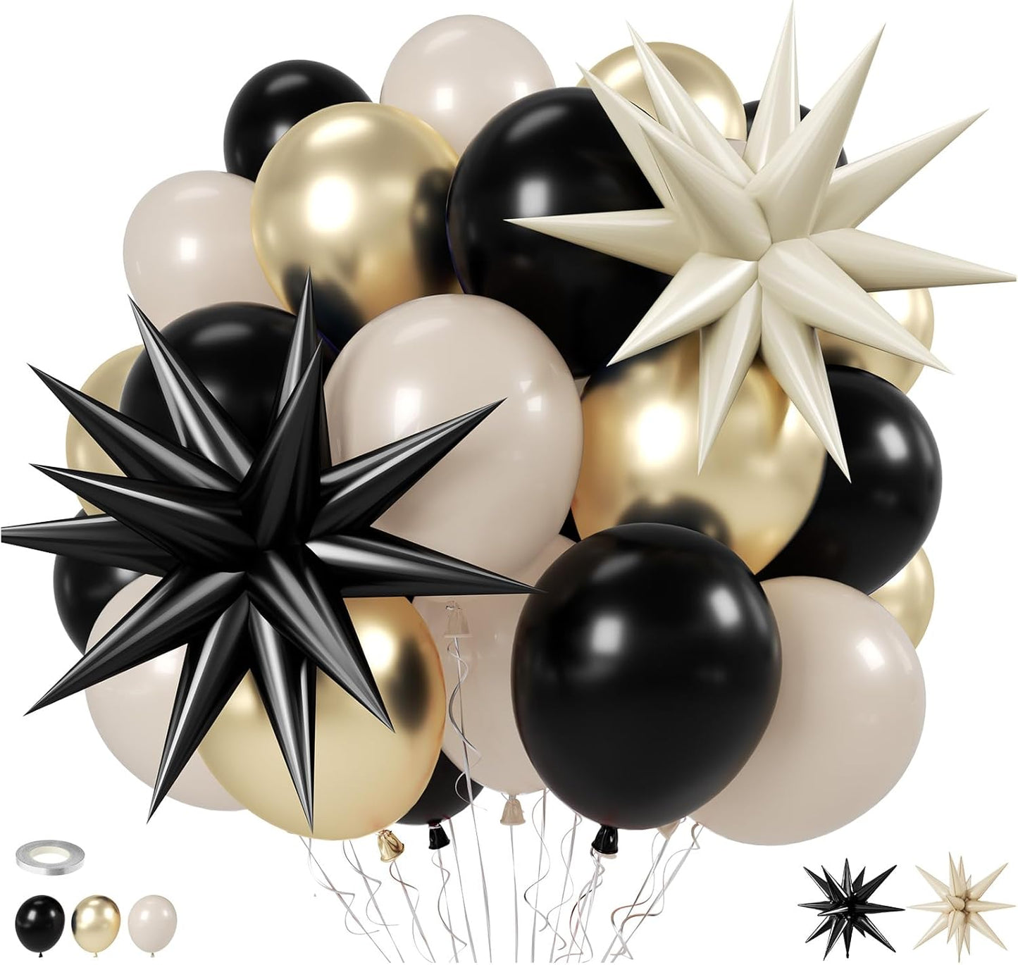 Black White Bow Balloons, 50 Pcs Pearl White Dot Printed Balloons with Black Bow and Cream Heart foil Balloon for Alternative Birthday Party Baby Shower Wedding Bachelorette Party Decorations