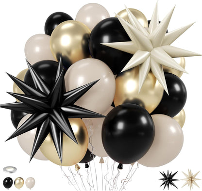 Black White Bow Balloons, 50 Pcs Pearl White Dot Printed Balloons with Black Bow and Cream Heart foil Balloon for Alternative Birthday Party Baby Shower Wedding Bachelorette Party Decorations