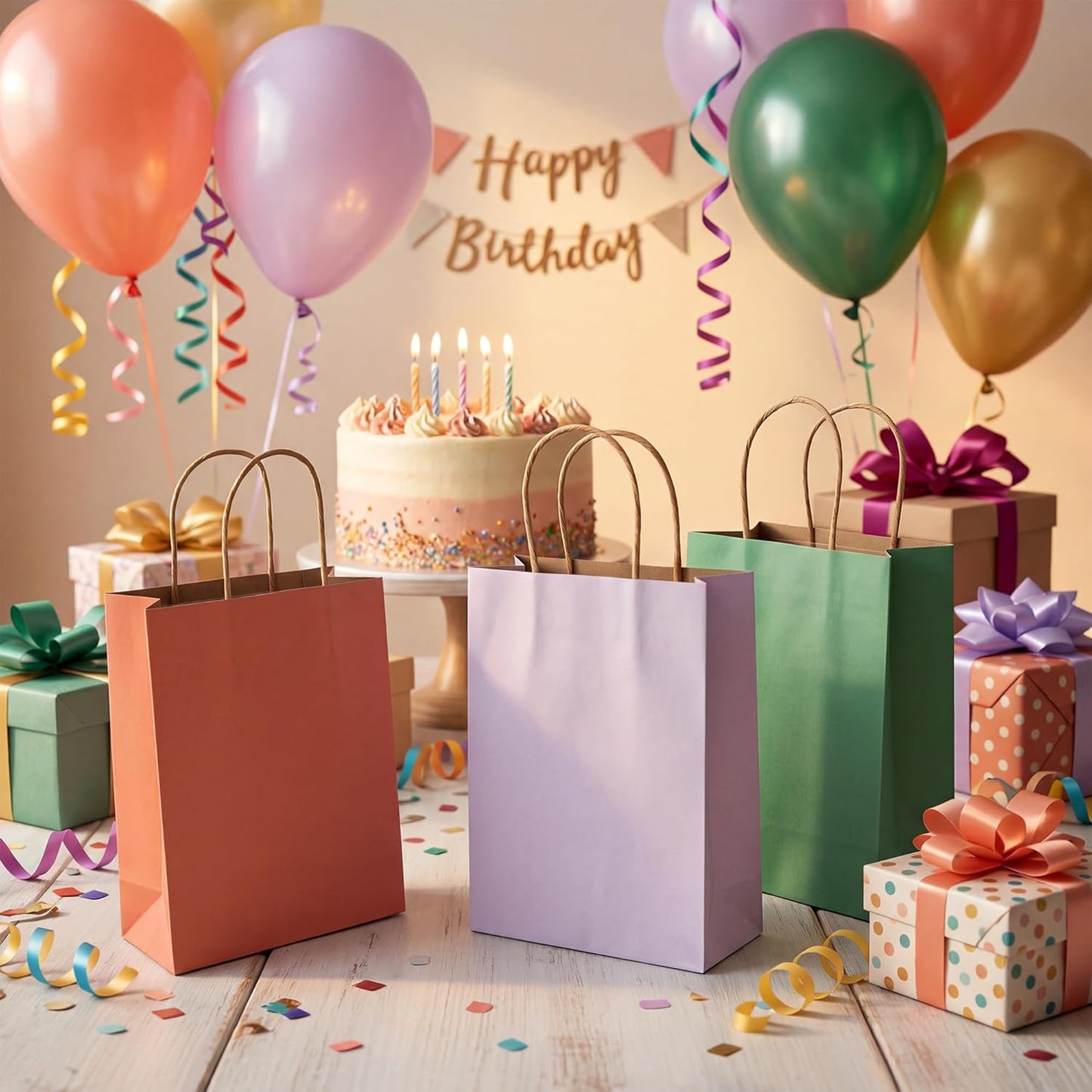 BLEWINDZ 32 Pieces Gift Bags with 32 Tissues, 8 Colors Party Favor Bags with Handles, Rainbow Gift Bag for Wedding, Birthday, Party Supplies and Gifts