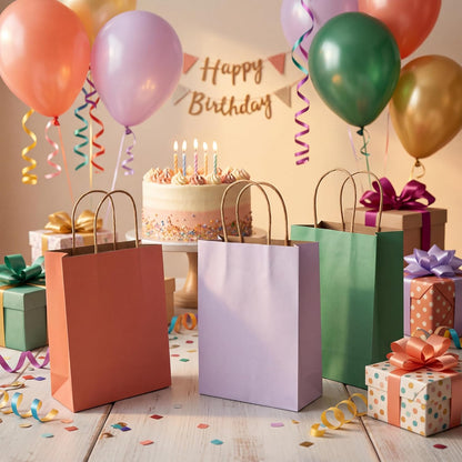BLEWINDZ 32 Pieces Gift Bags with 32 Tissues, 8 Colors Party Favor Bags with Handles, Rainbow Gift Bag for Wedding, Birthday, Party Supplies and Gifts