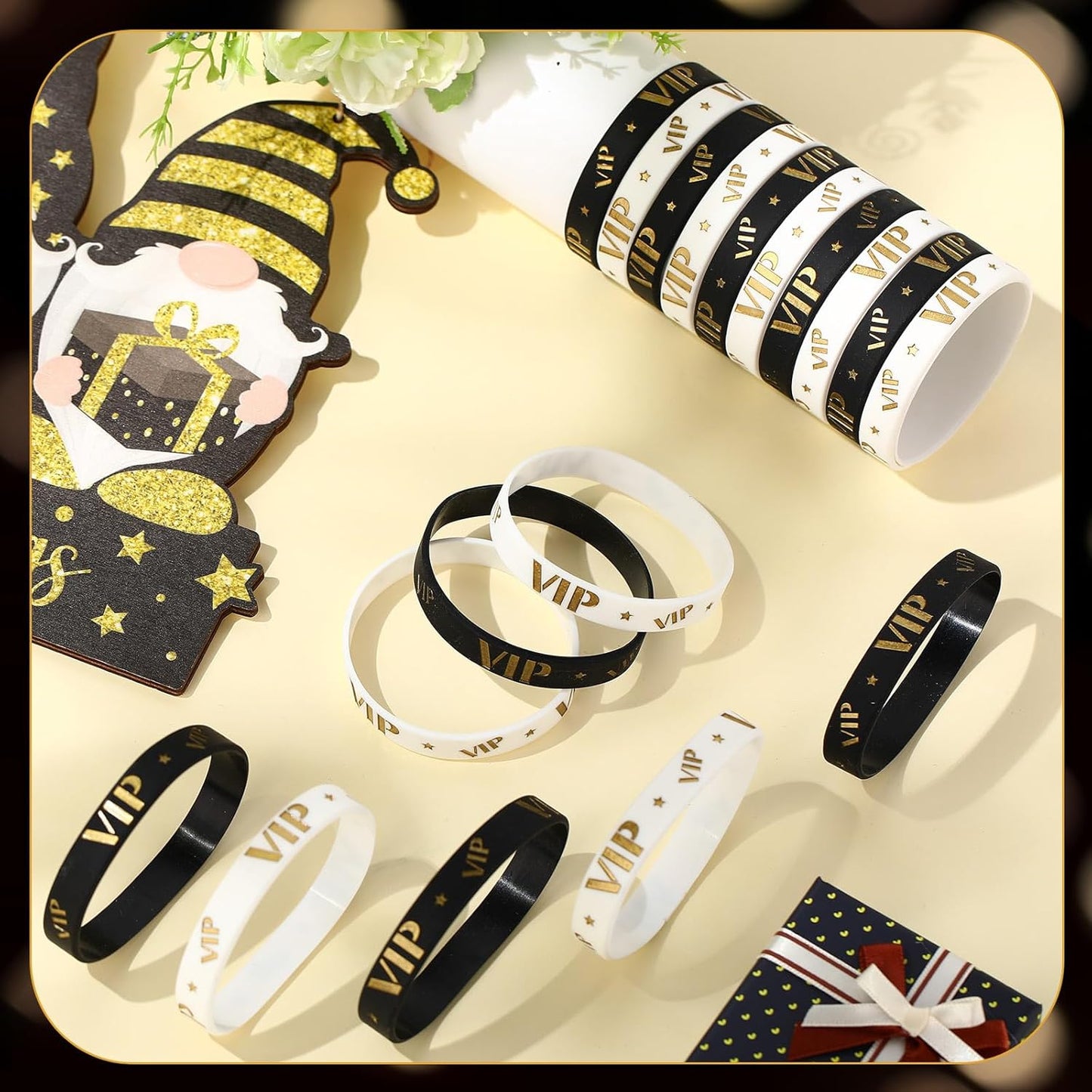 Bucherry 80 Pcs Silicone VIP Wristbands for Events Custom VIP Bracelets Gold Wristbands Rubber Bracelets for Party Club Bar Men Women Festivals Wedding Concert Fair Amusement Office(Black)