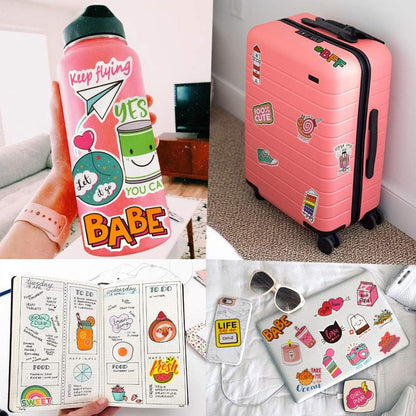 QTL Neon Stickers for Teens & Students Prizes, Waterproof Vinyl Party Favor Stickers, School Rewards, Water Bottle and Laptop, 50PCS - Colors B