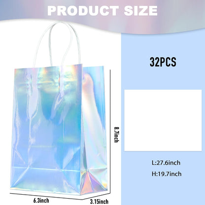 BLEWINDZ 32 Pieces Gift Bags with 32 Tissues, 8 Colors Party Favor Bags with Handles, Rainbow Gift Bag for Wedding, Birthday, Party Supplies and Gifts