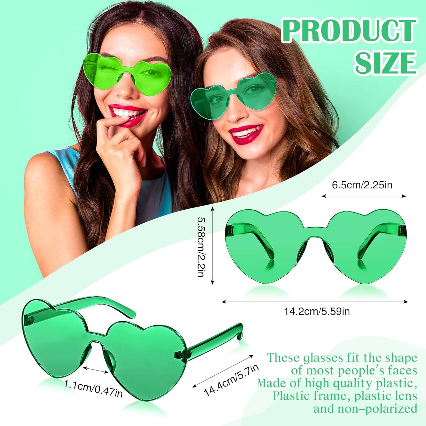 Frienda 8 Pairs Heart Shaped Sunglasses for Women Rimless Heart Glasses Candy Color Sunglasses for Party Favor